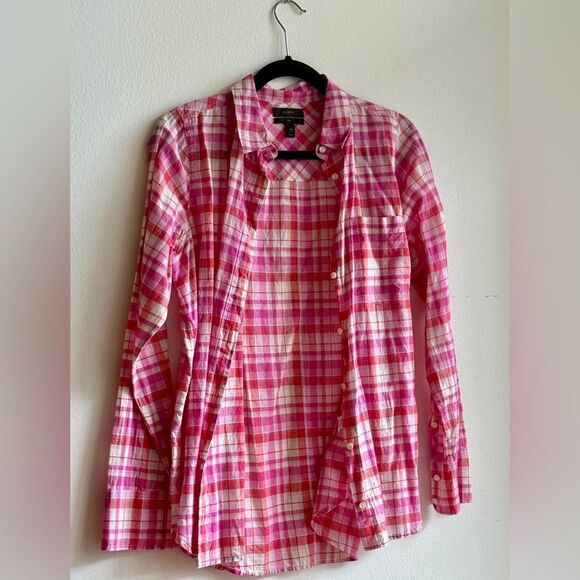 J.Crew Pink Plaid Gauze Button-Down Shirt | Size 10 💖 Lightweight & perfect for - Picture 4 of 9